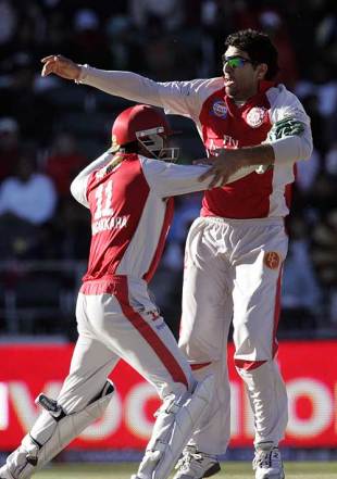 Yuvraj Singh can't conceal his emotion after another hat-trick, Deccan Chargers v Kings XI Punjab, IPL, 49th match, Johannesburg, May 17, 2009