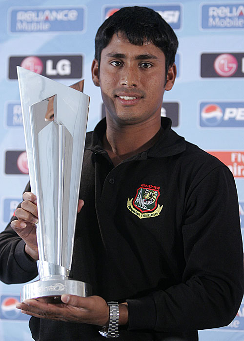 Mohammad Ashraful poses with the World Twenty20 trophy
