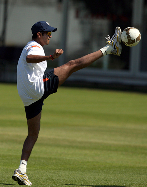 RP Singh at full stretch during a game of football
